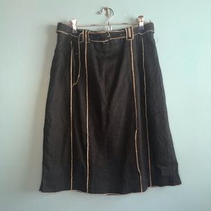 Willi Smith Black Linen Belted Skirt